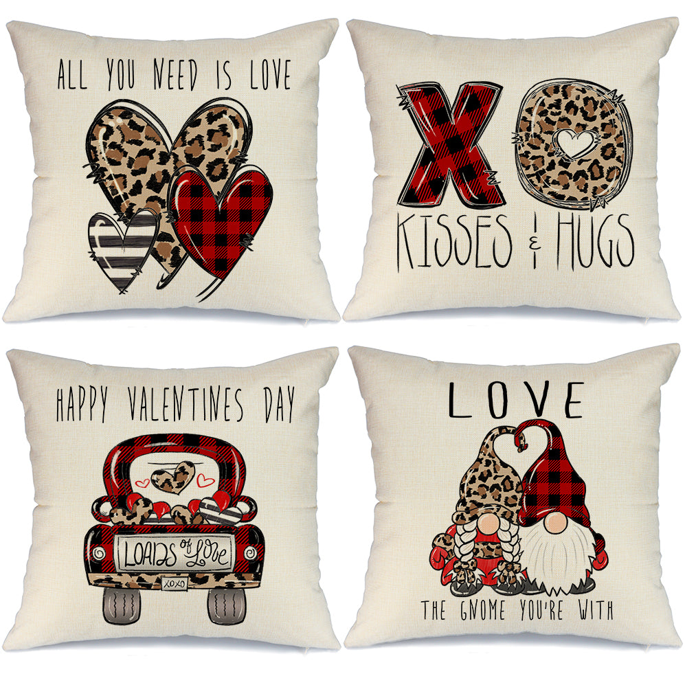 Red Throw Pillow Cases Festive Polylester Linen Kisses Hugs One