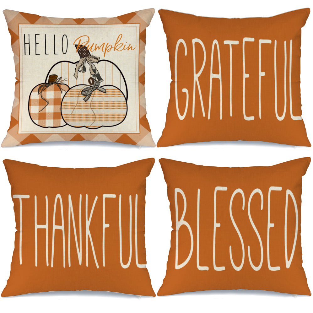 Thankful, Grateful, Blessed Pumpkin Fall Pillow