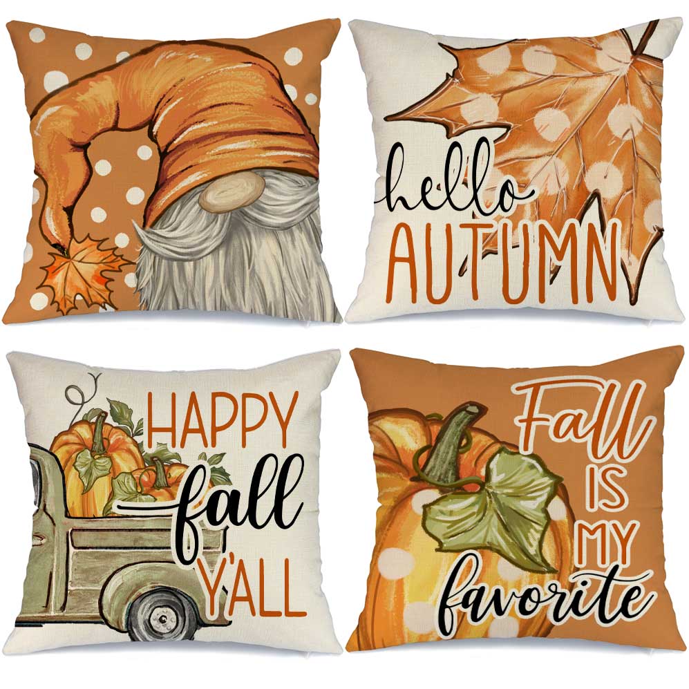 GEEORY Fall Decor Pillow Covers 18x18 Set of 4 Polka Dots Pumpkin