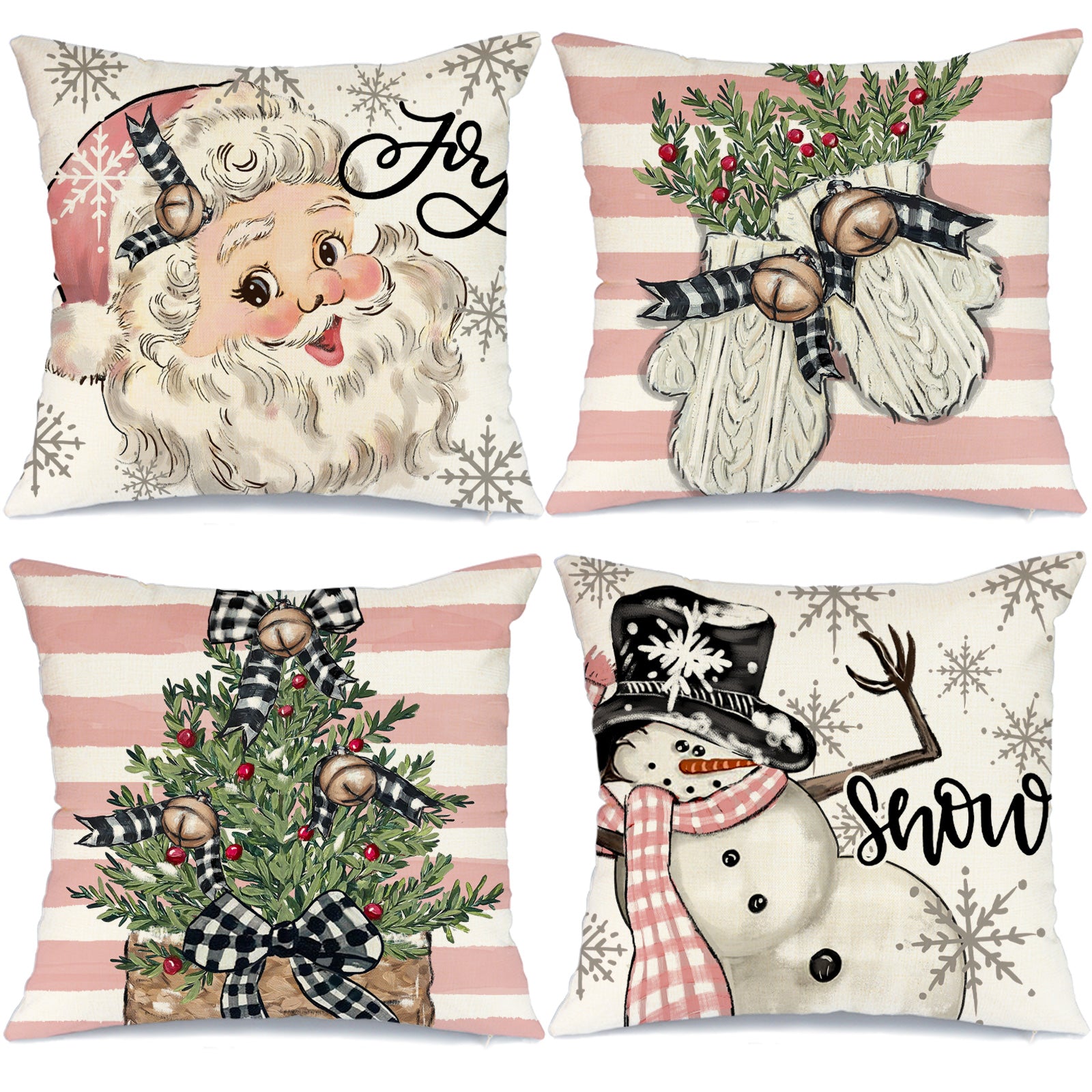 GEEORY Christmas Throw Pillow Covers 16x16 Set of 4 Santa Claus Snowma