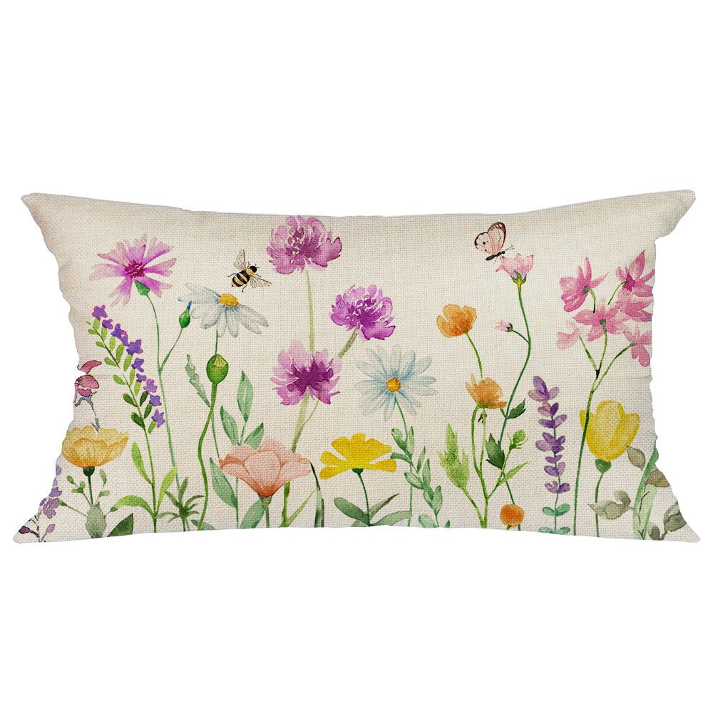 GEEORY Spring Pillow Covers 12X20 Colorful Flowers Leaves Butterfly Honeybee Decorative Summer Decor G238-12