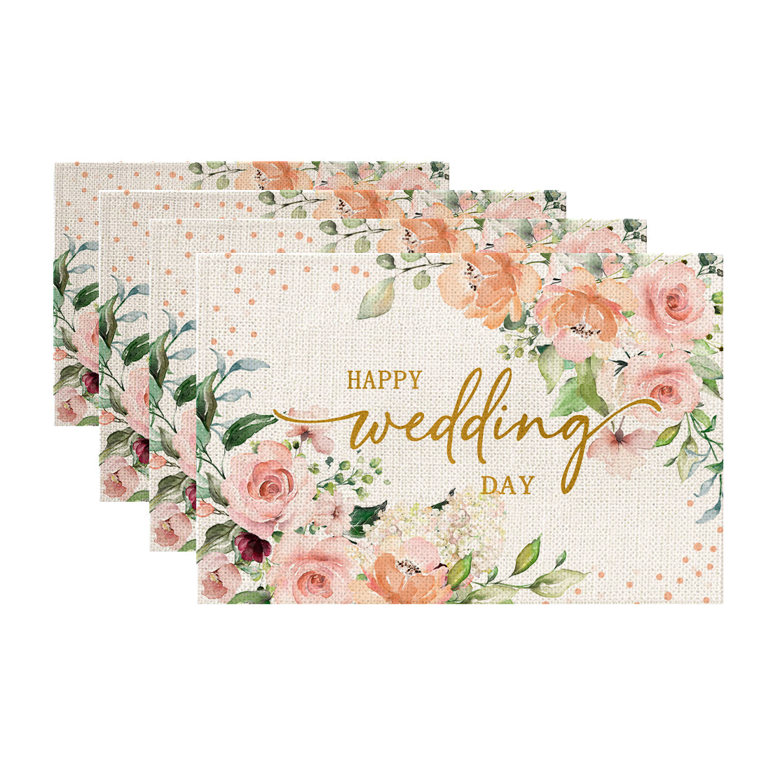 GEEORY Pink Flower Wedding Anniversary Placemats 12x18 Inch Set of 4 Farmhouse Rustic Holiday Kitchen Dining Table Dinner Party Décor GP019