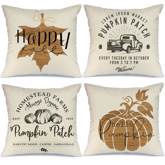 GEEORY Fall Throw Pillow Covers 20x20 inch Set of 4 Pumpkin Patch Truck Maple Leaves Thanksgiving Autumn Decor GA1005bz