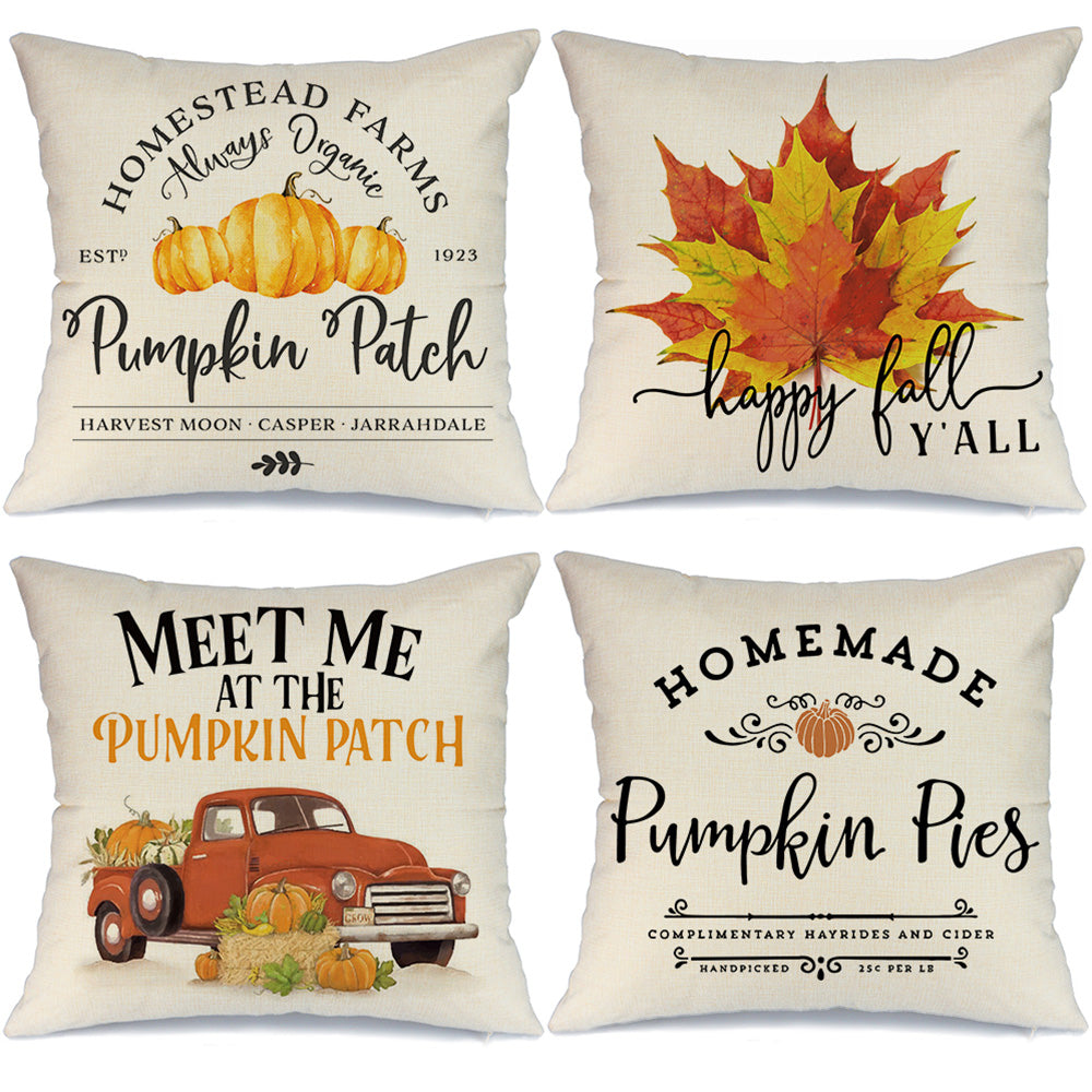 GEEORY Fall Throw Pillow Covers 20x20 inch Set of 4 Pumpkin Patch Truck Maple Leaves Thanksgiving Autumn Decor GA1013bz