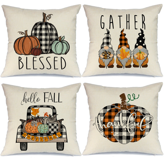 GEEORY Fall Throw Pillow Covers 20x20 Set of 4 Thanksgiving Buffalo Check Plaid Gnomes Pumpkin Outdoor Autumn Decor GA1015bz