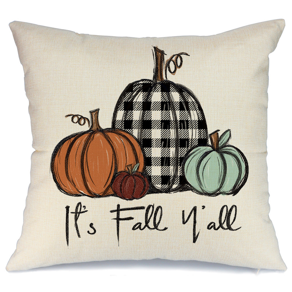 GEEORY Fall Throw Pillow Cover 18x18 Thanksgiving Buffalo Check Plaid Gnomes Pumpkin Outdoor Autumn Decor GA2020bz