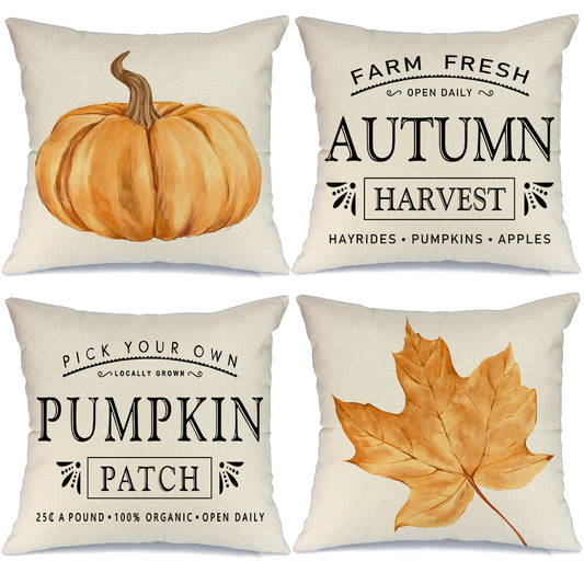 GEEORY Fall Throw Pillow Covers 18x18 Inch Set of 4 Pumpkin Maple Leaf Harvest Outdoor Farmhouse Thanksgiving Autumn GA383