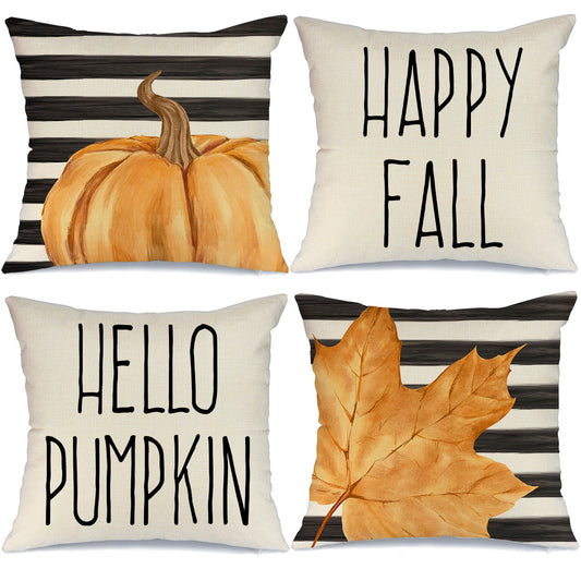 GEEORY Fall Throw Pillow Covers 20x20 inch Set of 4 Stripes Pumpkin Maple Leaf Happy Fall Outdoor Thanksgiving Home Decor GA384