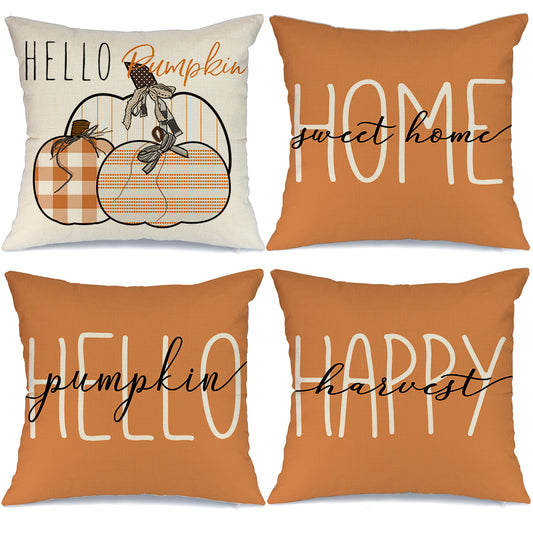 GEEORY Fall Throw Pillow Covers Set of 4 Hello Pumpkin Happy Harvest Outdoor Farmhouse Thanksgiving Autumn Home Decor GA389-18