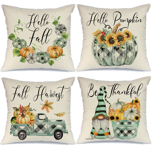 GEEORY Decorative Fall Throw Pillow Covers 18x18 Set of 4 Buffalo Plaid Pumpkin Sunflowers Gnome Thanksgiving Autumn GA399