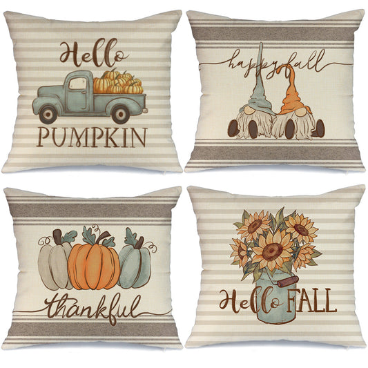 GEEORY Fall Throw Pillow Covers 18x18 Set of 4 Pumpkin Gnomes Truck Sunflower Vase Outdoor Thanksgiving Autumn Decor GA407