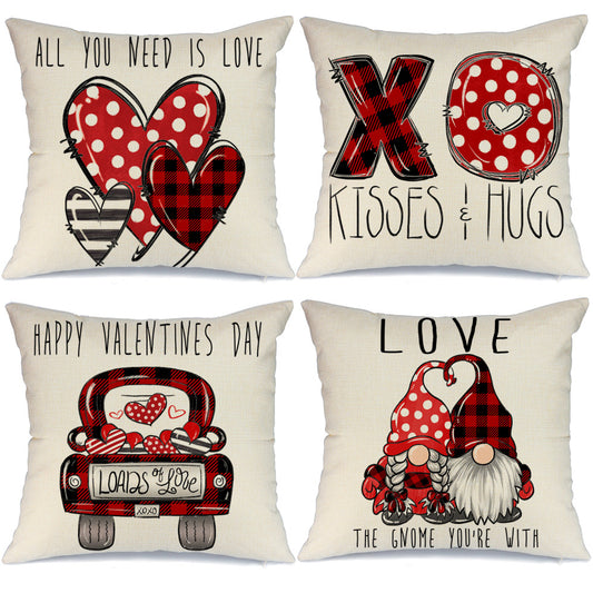 GEEORY Decorative Valentines Day Throw Pillow Covers 18x18 Inch Set of 4 Red Black Buffalo Plaid Polka Dots Love Heart Truck Home Decor GA457-18