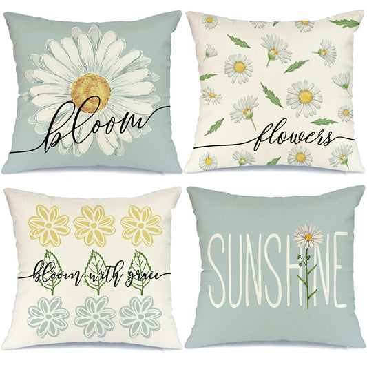 GEEORY Spring Summer Throw Pillow Covers 18x18 Set of 4 Farmhouse  Daisy Bloom Floral Blue Spring Home Decor A547-18