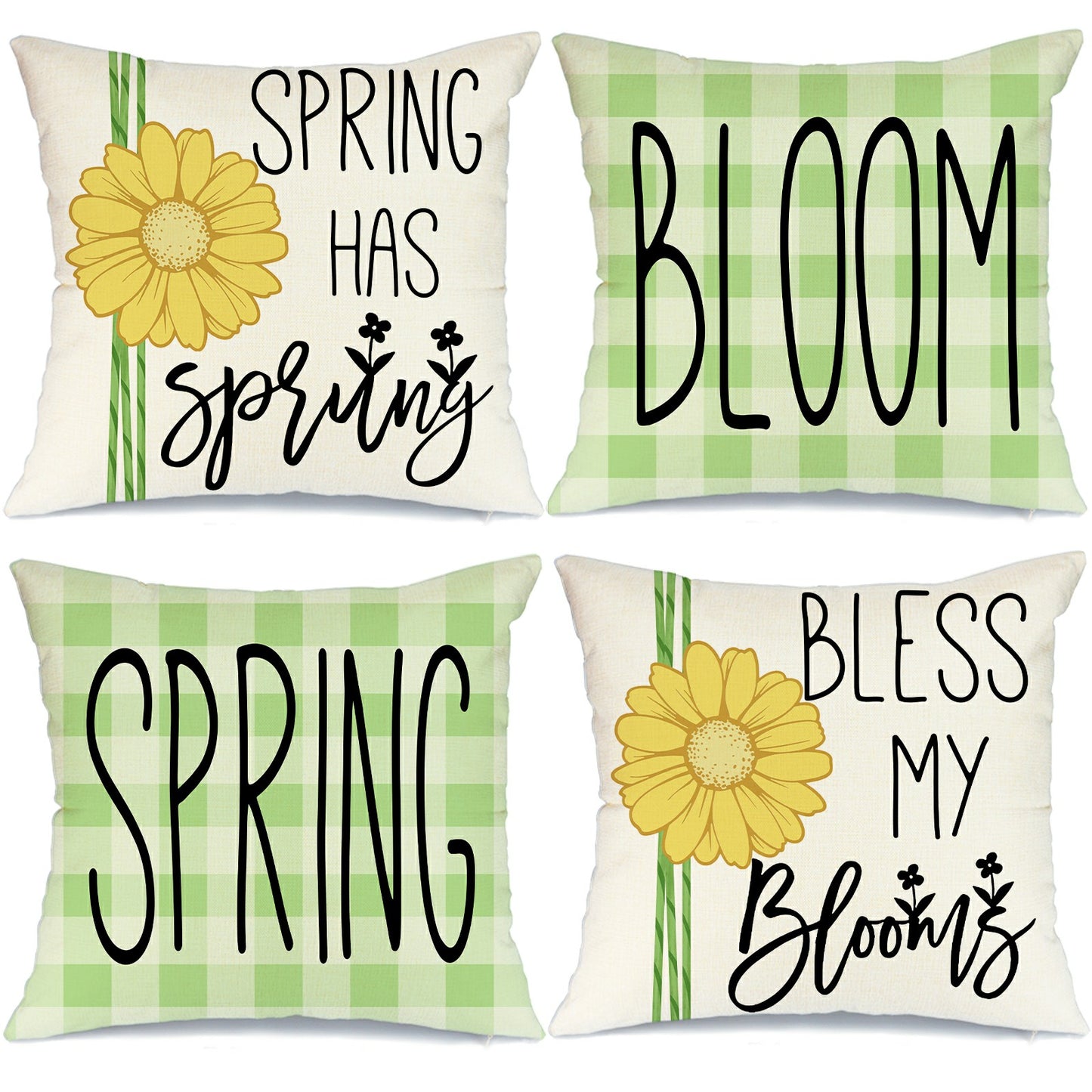 GEEORY Spring Summer Throw Pillow Covers 18x18 Set of 4 Farmhouse Buffalo Plaid Bloom Floral Home Decor A548-18