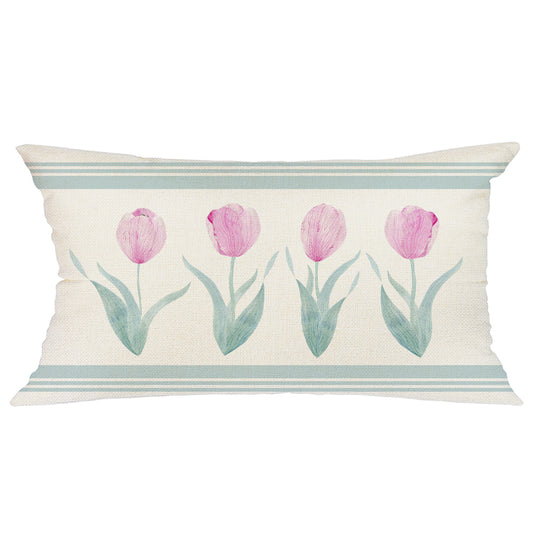 GEEORY Decorative Spring Lumbar Throw Pillow Cover 12x20 Inch Tulips Farmhouse Floral Home Decor A566-12