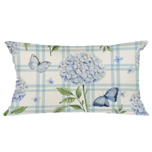 GEEORY Buffalo Plaid Spring Summer Lumbar Throw Pillow Cover 12x20 inch Hydrangea Butterfly Floral Decorations A583-12