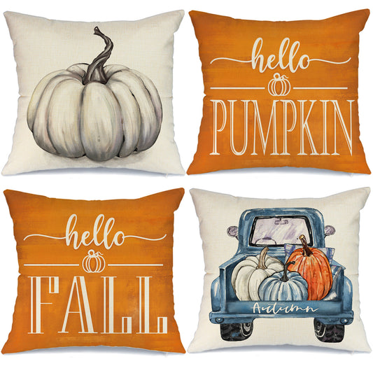 GEEORY Fall Throw Pillow Covers 18x18 Set of 4 Pumpkin Truck Decorative Farmhouse Thanksgiving Autumn Home Decor G002-18