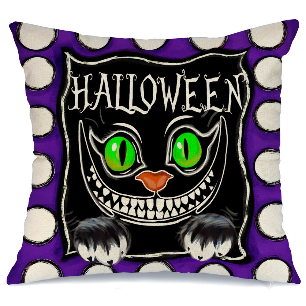 GEEORY Halloween Throw Pillow Cover 18x18 inch Black Cat Halloween Dinner Party Home Decor G0100-18