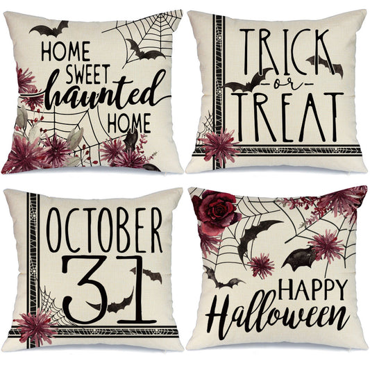 GEEORY Halloween Throw Pillow Covers 18x18 inch Set of 4 Happy Halloween Trick or Treat Party Home Decor G0101-18