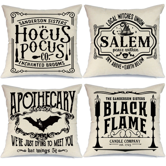 GEEORY Halloween Throw Pillow Covers 18x18 inch Set of 4 Hocus Pocus Witch Halloween Party Home Decor G0104-18