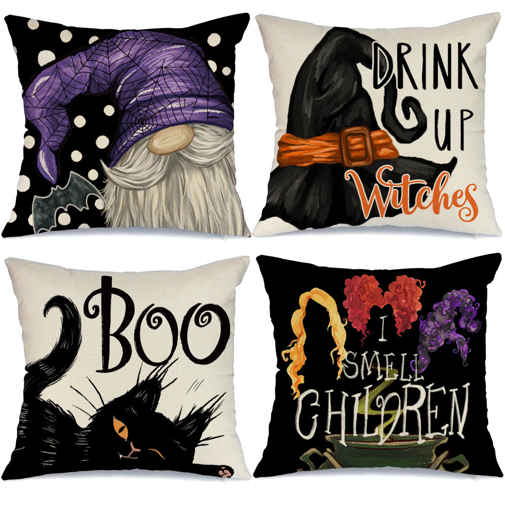 GEEORY Halloween Throw Pillow Covers 18x18 Inch Set of 4 Black Cat Sanderson Sisters Witches Party Home Decor G0105-18