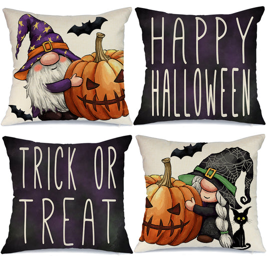 GEEORY Halloween Throw Pillow Covers 18x18 inch Set of 4 Trick or Treat Gnomes Pumpkins Party Home Decor G0106-18