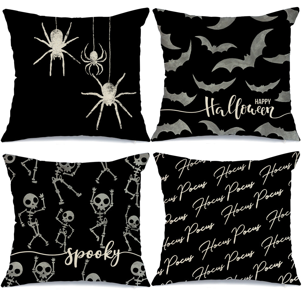 GEEORY Halloween Throw Pillow Covers 18x18 inch Set of 4 Hocus Pocus Spiders Bats Halloween Party Home Decor G0107-18