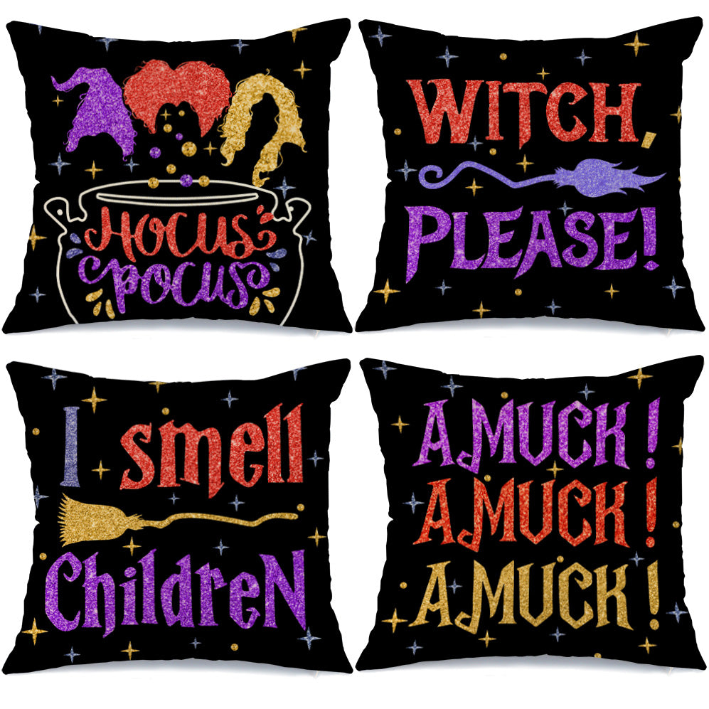 GEEORY Halloween Throw Pillow Covers 18x18 inch Set of 4 Sanderson Sisters Witches  Halloween Decorations Party Home Decor G0108-18