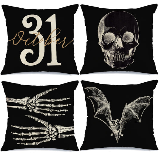 GEEORY Halloween Throw Pillow Covers 18x18 inch Set of 4 Skeleton Hands Bat  Halloween Decorations Halloween Party Home Decor G0109-18