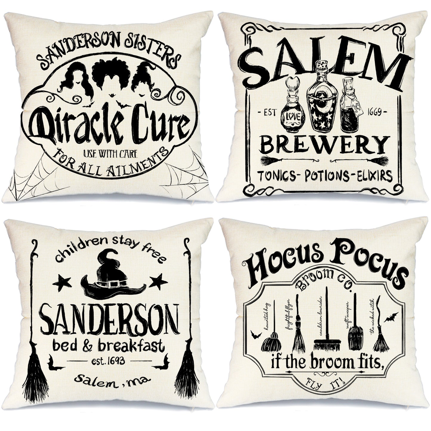 GEEORY Halloween Throw Pillow Covers 18x18 inch Set of 4 Sanderson Sisters Hocus Pocus Halloween Party G0111-18