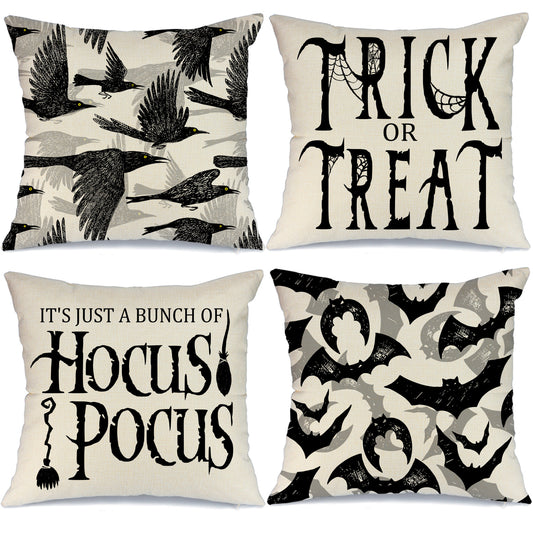 GEEORY Halloween Throw Pillow Covers 18x18 inch Set of 4 Crows Bats Hocus Pocus Halloween Party Home Decor G0112-18