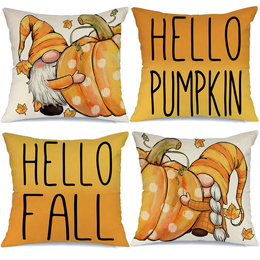 GEEORY Fall Throw Pillow Covers 18x18 Set of 4 Polka Dots Pumpkin Gnomes Outdoor Decorative Farmhouse Thanksgiving Autumn G012-18