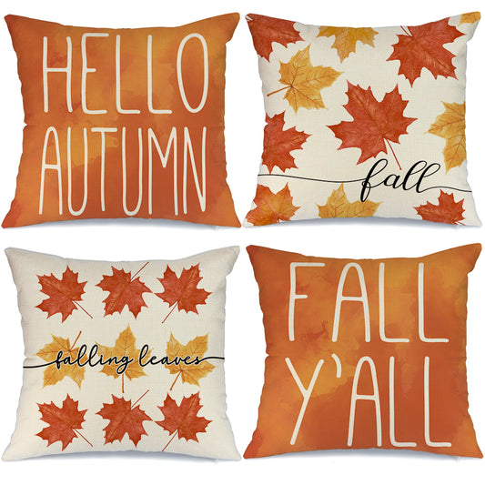 GEEORY Fall Throw Pillow Covers 18x18 Set of 4 for Fall Decor Maple Leaves Outdoor Farmhouse Thanksgiving Autumn Home Decor G015-18