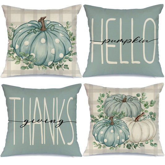 GEEORY Fall Decorative Throw Pillow Covers 18x18 Set of 4 Polka Dots White and Blue Pumpkins Thanksgiving Autumn G117