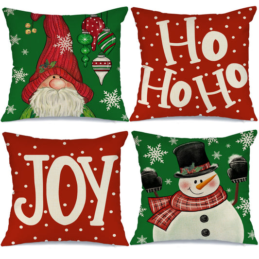 GEEORY Christmas Throw Pillow Covers 18x18 Set of 4 Gnome Snowman Joy Merry Christmas Pillows Winter Holiday Farmhouse Decor G122-18