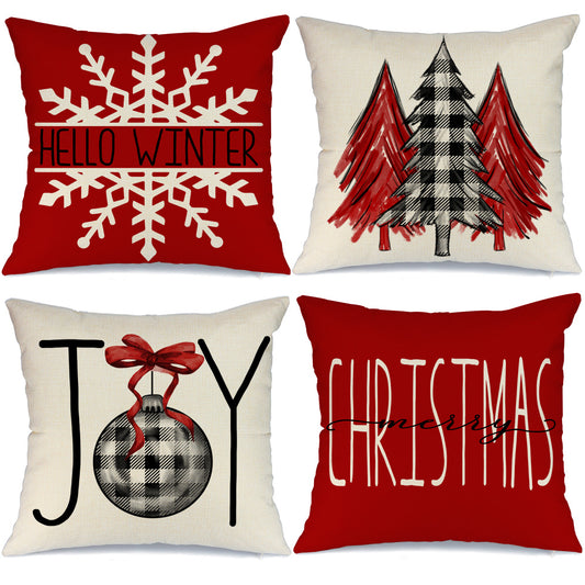 GEEORY Christmas Throw Pillow Covers 16x16 Set of 4 Buffalo Plaid Christmas Tree Joy Snow Winter Holiday Decor G123