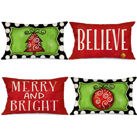 GEEORY Christmas Throw Pillow Covers 12x20 Set of 4 Merry and Bright Believe Christmas Tree Winter Holiday Farmhouse Decor for Couch G126