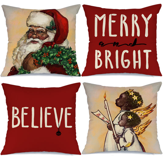 GEEORY Christmas Throw Pillow Covers 18x18 Set of 4 Santa Claus Merry and Bright Believe Winter Holiday Decor G127-18