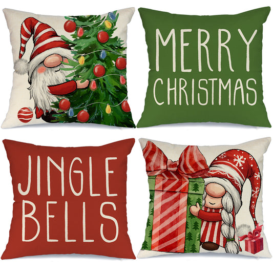 GEEORY Christmas Throw Pillow Covers 16x16 Set of 4 Gnomes Gift Christmas Tree Winter Holiday Decor for Couch G129