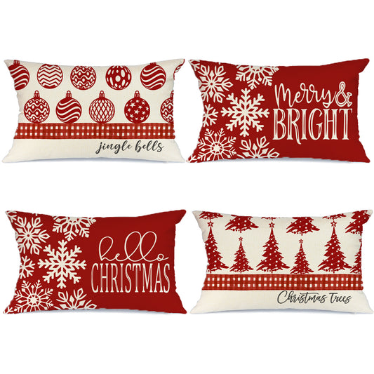 GEEORY Christmas Throw Pillow Covers 12x20 Set of 4 Merry and Bright Snow Christmas Tree Merry Winter Holiday Decor for Couch G130