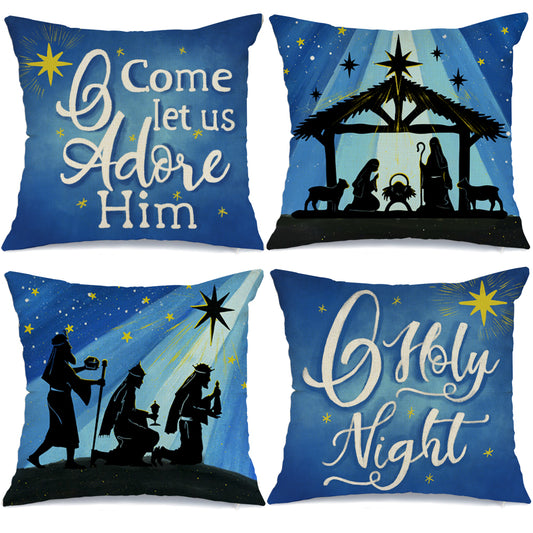 GEEORY Christmas Throw Pillow Covers 18x18 Set of 4 Jesus Holy Night Xmas Winter Holiday Farmhouse Decor G134-18