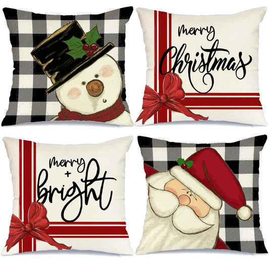 GEEORY Christmas Throw Pillow Covers 18x18 Set of 4 Snowman Santa Claus Hello Winter Holiday Decor G136