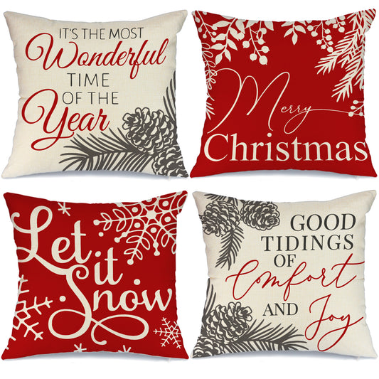 GEEORY Christmas Throw Pillow Covers 18x18 Set of 4 Let it Snow Joy Red Hello Winter Holiday Decor for Couch G138