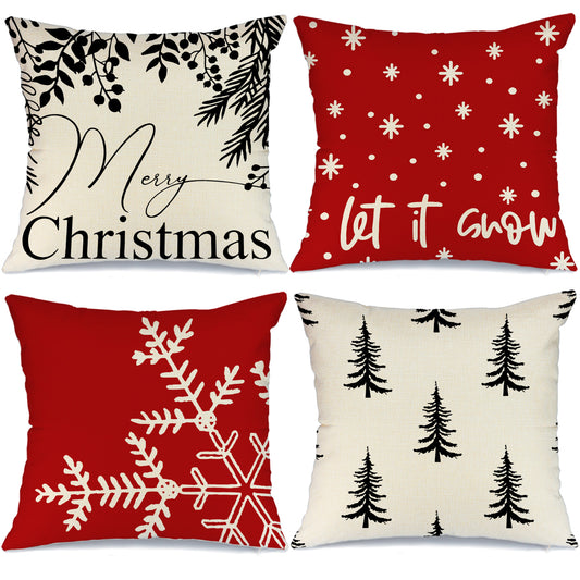 GEEORY Christmas Throw Pillow Covers 12x20 Set of 4 Let it Snow Christmas Tree Hello Winter Holiday Farmhouse Decor for Couch G139