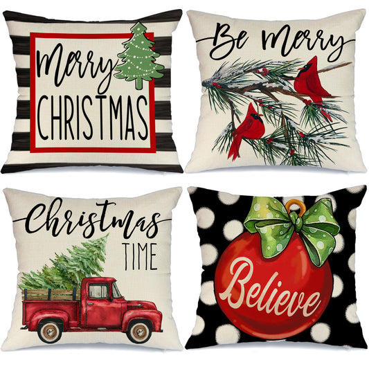 GEEORY Christmas Throw Pillow Covers 18x18 Set of 4 Buffalo Plaid Snow Believe Stripes Winter Holiday Farmhouse Decor G141-18