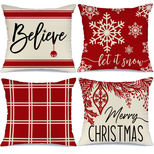 GEEORY Christmas Throw Pillow Covers 18x18 Set of 4 Polka Dots Christmas Tree Truck Believe Hello Winter Holiday Decor for Couch G142