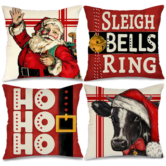 GEEORY Christmas Throw Pillow Covers 18x18 Set of 4 Santa Claus Winter Holiday Farmhouse Decor G143-18