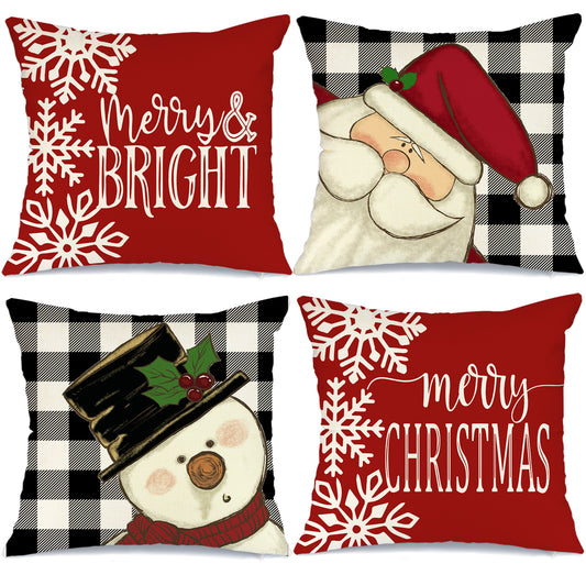 GEEORY Christmas Throw Pillow Covers 12x20 Set of 4 Buffalo Plaid Snowman Santa Claus Merry Bright Winter Holiday Decor G144