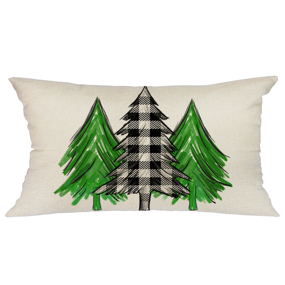 GEEORY Christmas Lumbar Throw Pillow Cover 12x20 Buffalo Plaid Chirstmas Tree Winter Holiday Farmhouse Decor Green G150