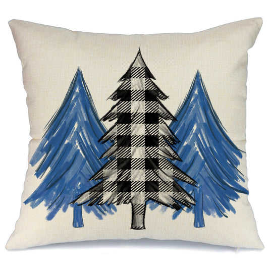 GEEORY Decorative Christmas Throw Pillow Cover 18x18 Buffalo Plaid Chirstmas Tree Winter Holiday Decor Blue G155-18